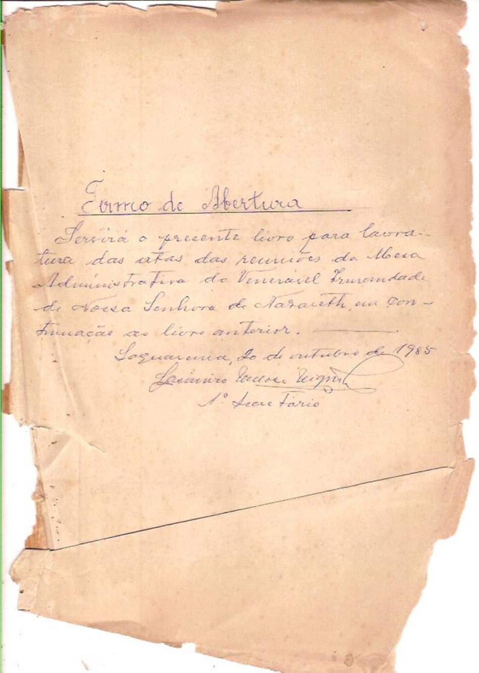 Termo de abertura do livro de atas